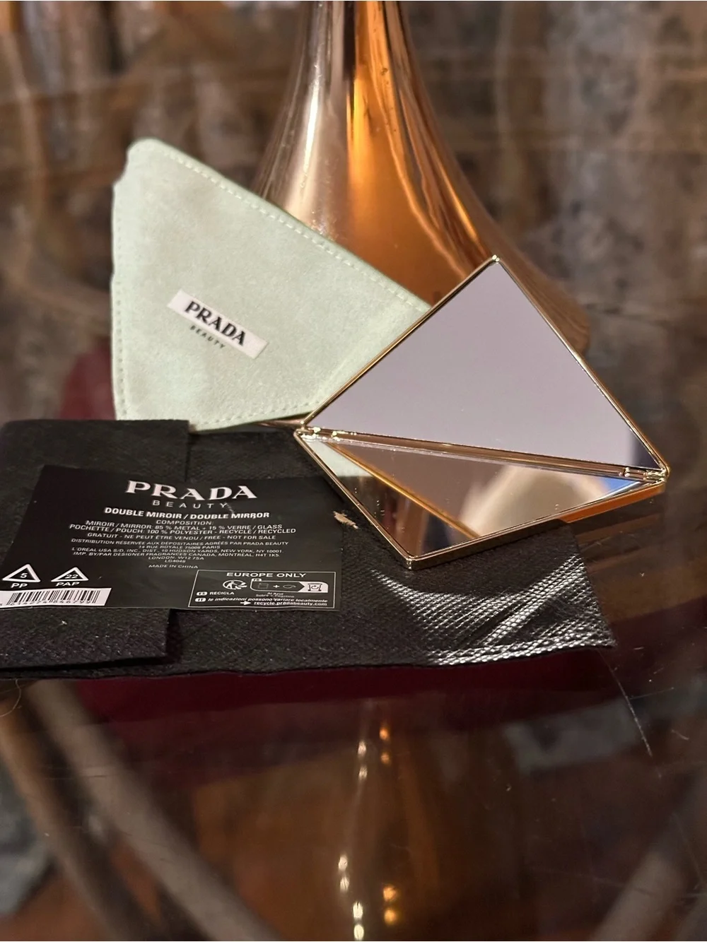 Prada Gold and Silver Triangle Compact Mirror